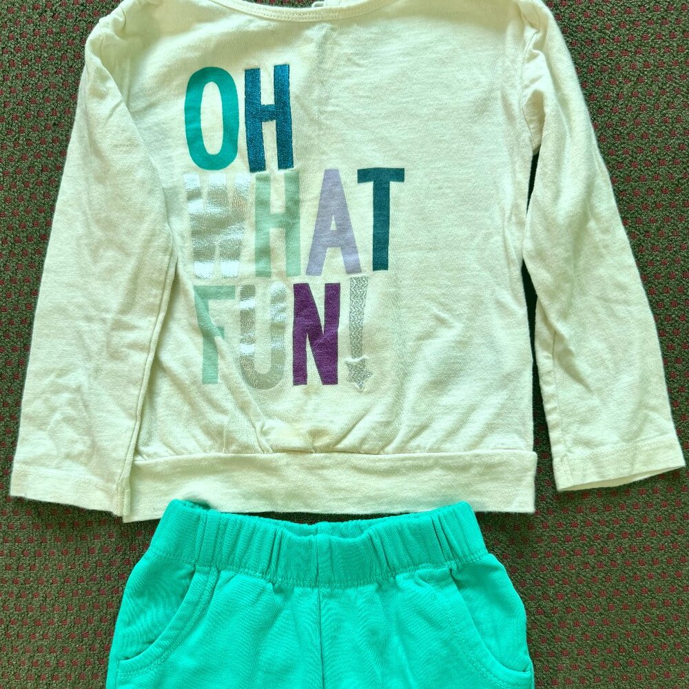 Gap Baby Hanna Andersson 2T 2pc Oh What Fun Top Teal Shorts Matching Set